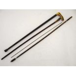 A brass beer barrel measure, Antler handled walking stick, bamboo walking stick and a Parker Hale