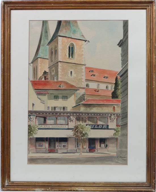 C. Rehn 1945 Switzerland,
Watercolour,
' Church of St. Leodegar, Lucerne , Switzerland ' with - Image 4 of 8