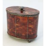 A pewter and faux tortoiseshell Neoclassical style tea caddy 4" wide x 3 3 /4" high  CONDITION: