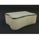 An Art Deco white onyx and malachite serpentine shaped hinged lidded box with Betjemann's patent