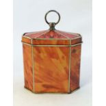 A Tole-peint faux tortoiseshell Neoclassical style hinged lidded tea caddy 4" wide x 4 1/2" high