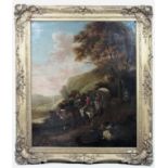 Manner of Andries Dircksz Both XVIII ?,
Oil on canvas,
A Horse drawn caravan passing cattle etc on a