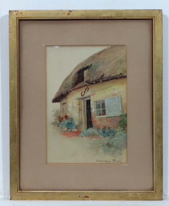 Alfred Montague Rivers(XIX-XX),
Watercolour,
Thatched country cottage,
Signed lower right,
9 1/2 x 6