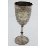 A Victorian silver plat trophy cup of chalice form engraved ' St Johns Coll:  Hurst 1888