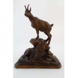 Black Forest : A Chamois figure group depicting 2 chamois on a rocking rocky outcrop. 11 1/4"