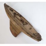 An early 20thC 24'' Pond Yacht Hull. Having hollow wooden hull with lead weighted keel.  The deck