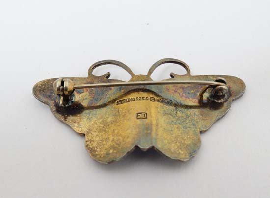 Norwegian Silver : A silver gilt brooch formed as a butterfly with guilloché enamel decoration. - Image 4 of 4