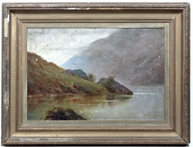 Manner of Alfred De Breanski XIX,
Oil on canvas,
Figure fishing at a Loch,
Indistinct label verso. - Image 3 of 6