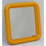 Vintage Retro : a British Habitat yellow framed square formed mirror  marked  ' Crayonnz ' verso .