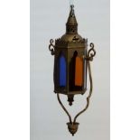 An Islamic pendant trefoil and quatrefoil decorated stained glass hexagonal Pendant light 20" high