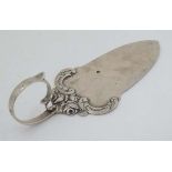 A Continental  white metal cake slice with loop handle marked .800. The whole 5 1/2" long