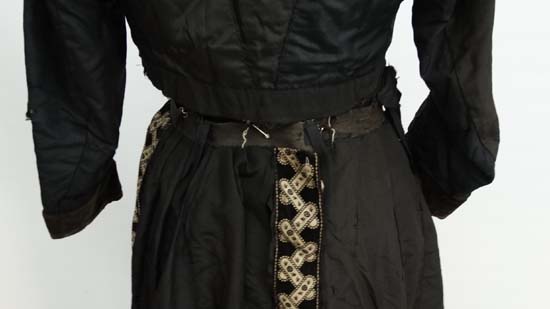 A Ladies black silk, lace and velvet Victorian mourning skirt and jacket together with another black - Image 8 of 9