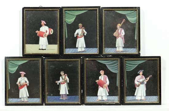 Raj - Indian School c.1900 :  a collection of seven (7) Indian musicians , to include two