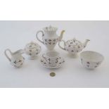 A c1850 miniature / child's part tea and coffee set, decorated in red and green by Scott (Tyneside),