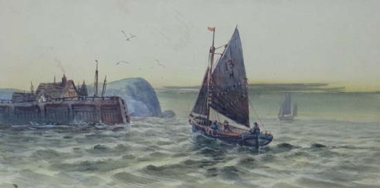 Early XX,
Watercolour,
Returning to port after a night's fishing,
7 x 14" CONDITION: Please - Image 3 of 3