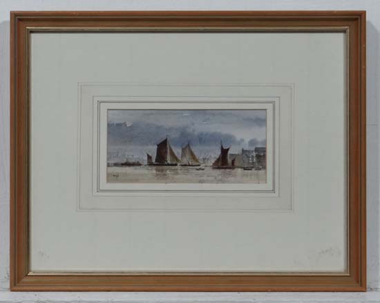 DG Chatfield '91 Marine School,
Watercolour,
Sail barges in a harbour,
Initialled lower left and