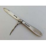 A Victorian mother of pearl handled double bladed fruit knife. Hallmarked Sheffield 1898/1899