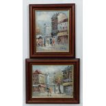 Caroline C Burnett XIX-XX,
Oil on canvas , a pair,
French city scene with figures,
Signed lower