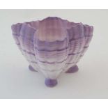 A c1912 Royal Worcester tri-form shell dish, decorated in shades of purple on a white ground,