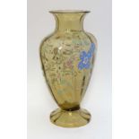 A late 19thC large glass vase with enamelled decoration. Possibly Moser. 13" high CONDITION: