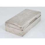 A silver table top cigarette / cigar box, the lid opening to reveal wood lined sectional interior.