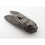 An early - mid 20thC  silver plate clip / brooch  with cast decoration formed as a large cicada