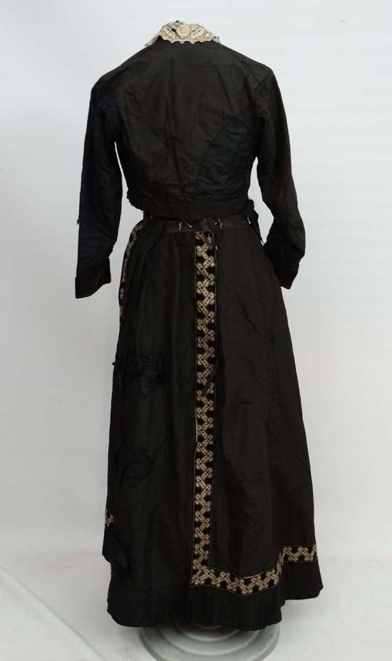 A Ladies black silk, lace and velvet Victorian mourning skirt and jacket together with another black - Image 7 of 9