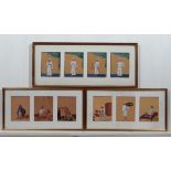 Raj - Indian School c.1900 :  a collection of nine (9) Indian gouache on glass figures depicting