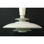 Vintage Retro : a Danish TS Belysning white pendant Rise & Fall light with triple concentric