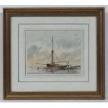 XIX Marine School
Watercolour
A moored French Lugger sail boat
3 1/2 x 4 3/8" CONDITION: Please Note