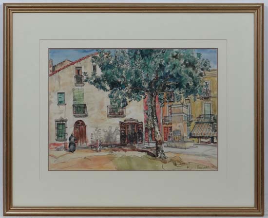 Phyliss Peanell XX
Pen ink and Watercolour
A Spanish Square '33'
Signed lower right
10 3/4 x 15"