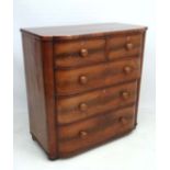 A 19thC mahogany break bow front Chest of drawers comprising 2 short over 3 graduated long drawers