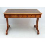 George Bullock - A blonde oak library table with 2 drawers and inset top the whole standing on white