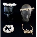 4 x Wedding head dresses/tiara's
Curled feather with wax bead decoration tiara circa 1900. Wired