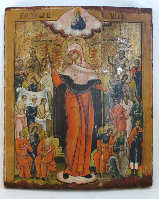 Russian icon : a 19thC ( pre 1880 ) large hand painted religious icon from The Eastern Orthodox