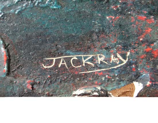 Jack Ray (XX) Retro, 
Relief oil on board,
Sunset through trees,
Signed lower right,
17 1/2 x 47 3/ - Image 3 of 3