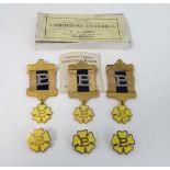 Primrose league  : 3  gilt and enamel with silk  brooches and 3 gilt and enamel badges  (6)