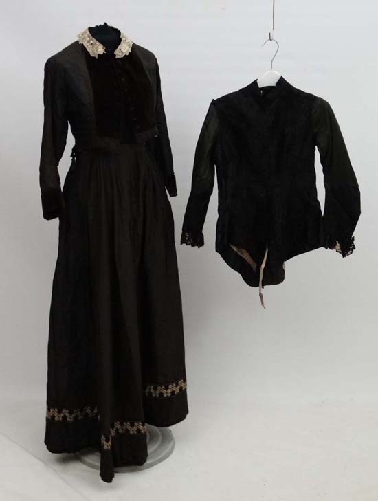 A Ladies black silk, lace and velvet Victorian mourning skirt and jacket together with another black - Image 4 of 9