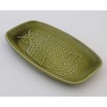 Vintage Retro: A Poole Pottery green glazed Owl pin dish, bears factory stamp to base. 7'' x 4''.