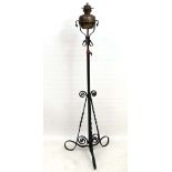 A 19thC wrought iron telescopic oil lamp / standard lamp.  CONDITION: Please Note -  we do not