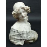 ? A Cipriani ?  (XIX -  XX) 
Carved Carrera and white marble sculpture
Bust of a lady tambourine