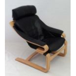 Vintage Retro : a Danish Skippers leather and blonde formed laminate chair Cantelever armchair,