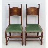 Vintage Retro / Arts and Crafts  : manner of William Birch , a pair of inlaid chairs with the Swan