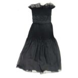 Vintage Retro Dress : a Frank Usher black circa 1980 strapless evening dress with pleat and frill