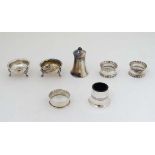 Assorted items comprising a pair of silver plate salts marked Mappin & Webb London & Sheffield
