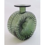 Whitefriars?  : a Green vase of wheel form with pinched radiating sides and polished pontil to the