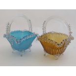 Webb : a pair of Victorian glass baskets with blue and amber like , body ( match striker like)