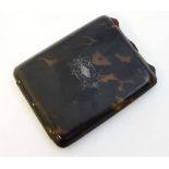 An early 20thC Tortoiseshell cigarette case with inlaid white metal piquet work 4 1/8" wide