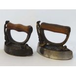 Two c.  1900 small Sad Irons with removable handles, one a Kenrick no.1 lace iron, the other an