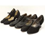 Vintage Retro 3 pairs of ladies circa 1920's shoes. 1 pair of black satin shoes, Mary Jane style.